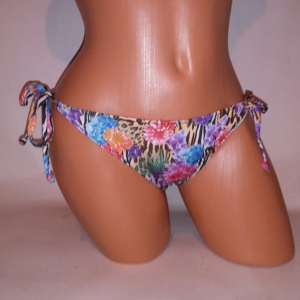 H&M Swim Bikini Bottom Size 12 String Floral Animal Print Tie up New